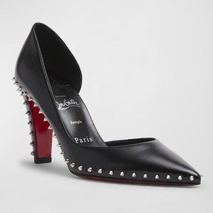 Christian Louboutin VIDURA 85 Leather Spike Studded D'Orsay Pump Heel Shoes